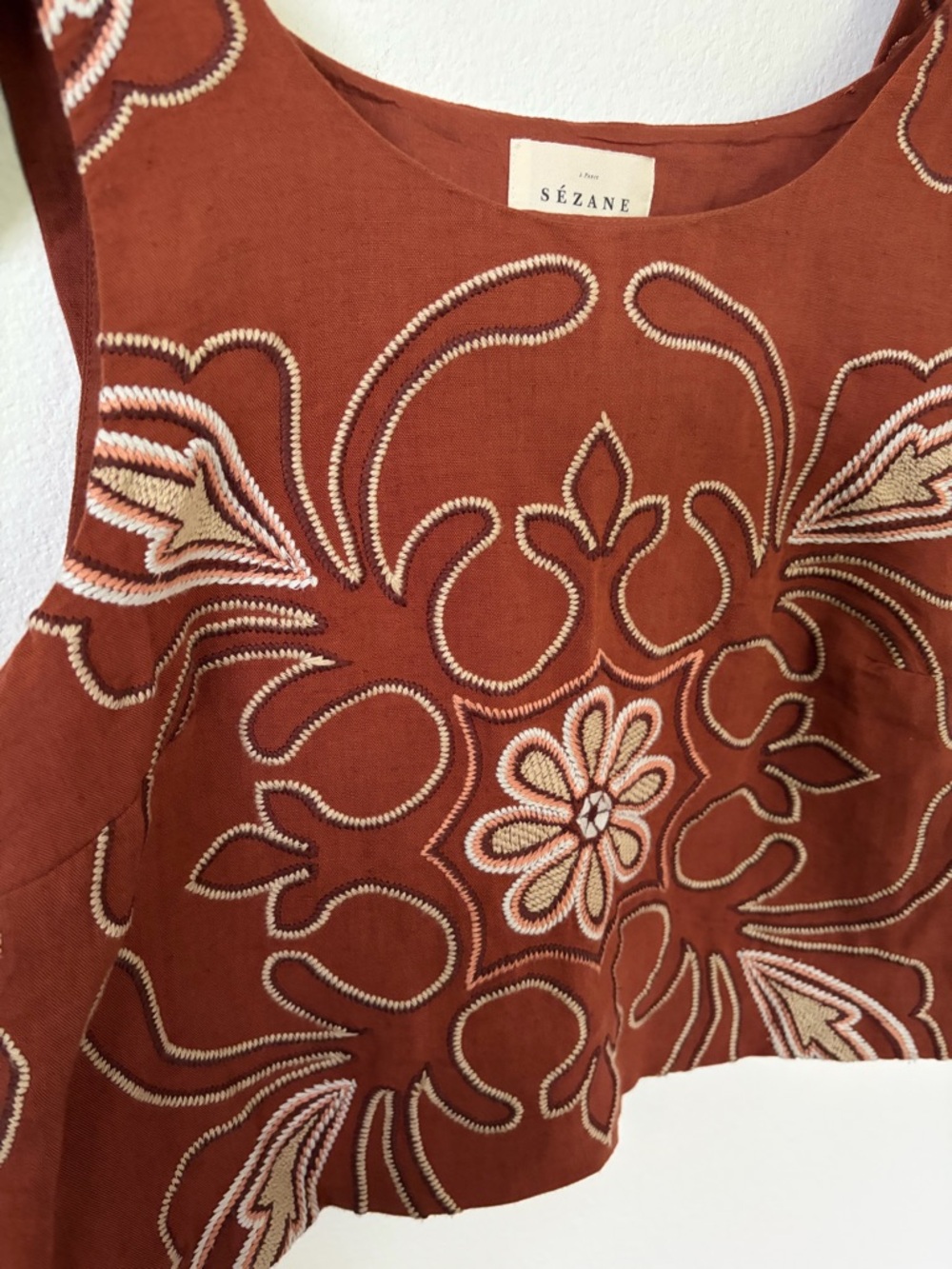 Sezane Fergus Blouse Embroidered Tank Top Linen Cotton Terracotta Size Xs Fr 34 - Picture 5 of 12